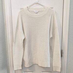 Time and Tru Cream Waffle Knit Crewneck Sweater